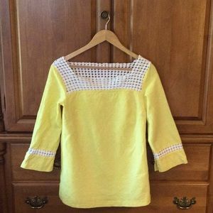 Lilly Pulitzer yellow top w/ boat neck and three-quarter-length sleeves (2)